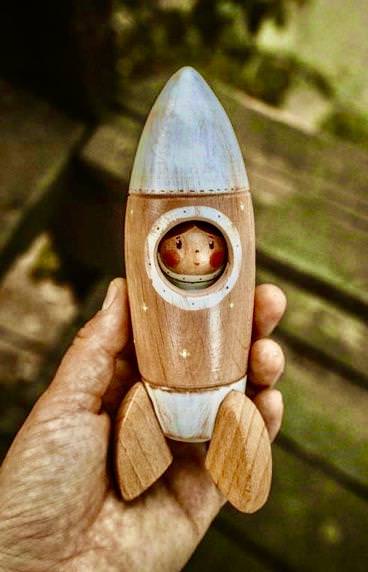 Gnezdo Wooden Rocket with Astronaut