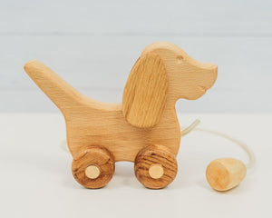 Wooden Pull Toy Dog - Beagle on a String