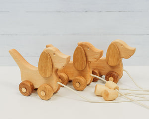 Wooden Pull Toy Dog - Beagle on a String