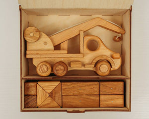 Wooden Crane Truck with 20 Blocks (case not included)